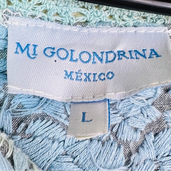 MI GOLODRINA FLORES SHIFT DRESS EMBROIDERED CHAMBRAY DENIM SIZE LARGE - Picture 3 of 8